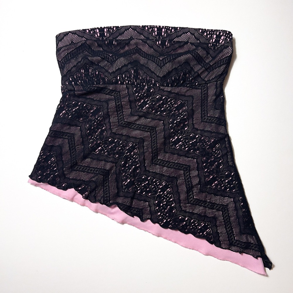 Y2K Heart Soul Black Lace Asymmetrical Tube Top‎